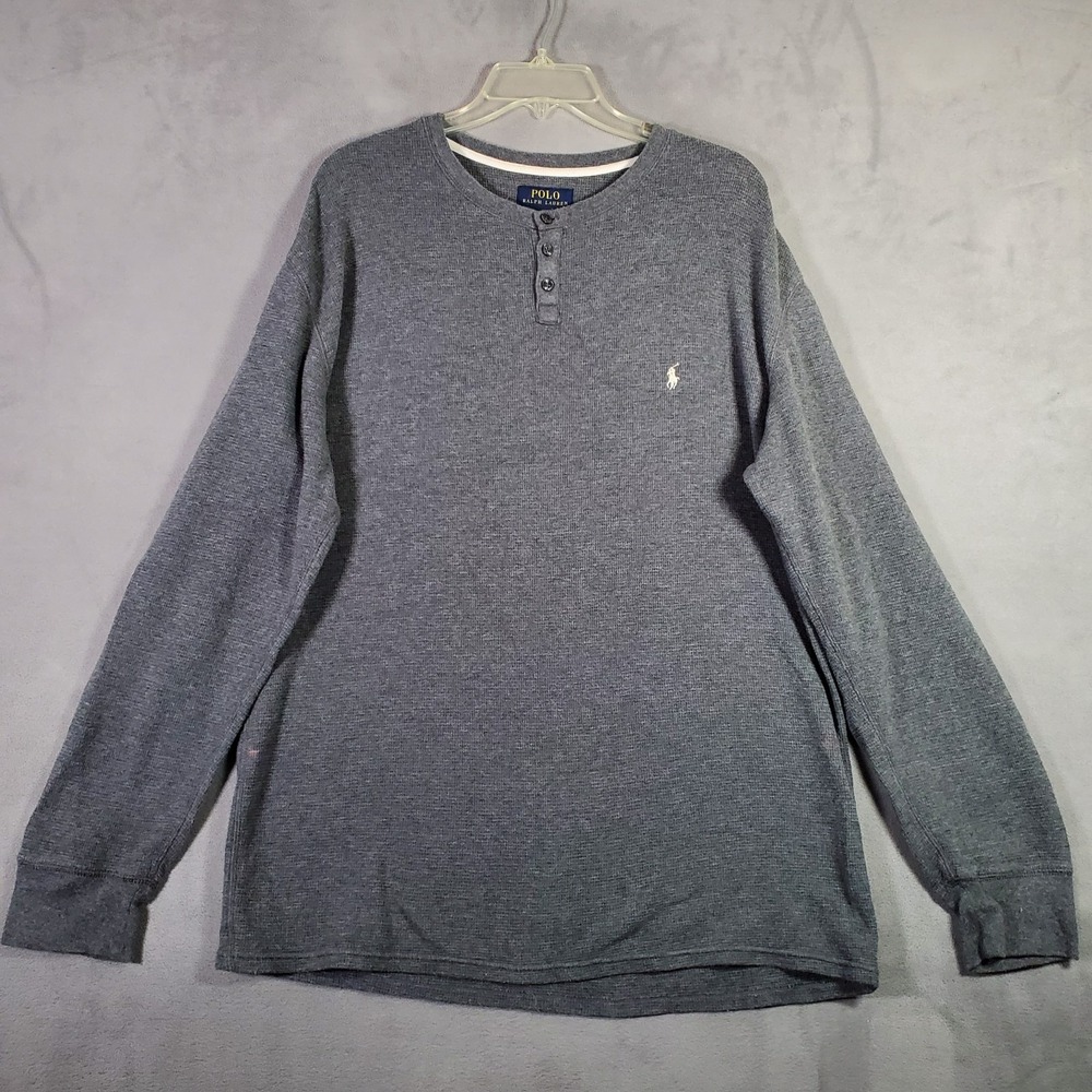 Polo Ralph Lauren Thermal Shirt Mens XL Gray Henley Waffle Knit Gorpcore *READ